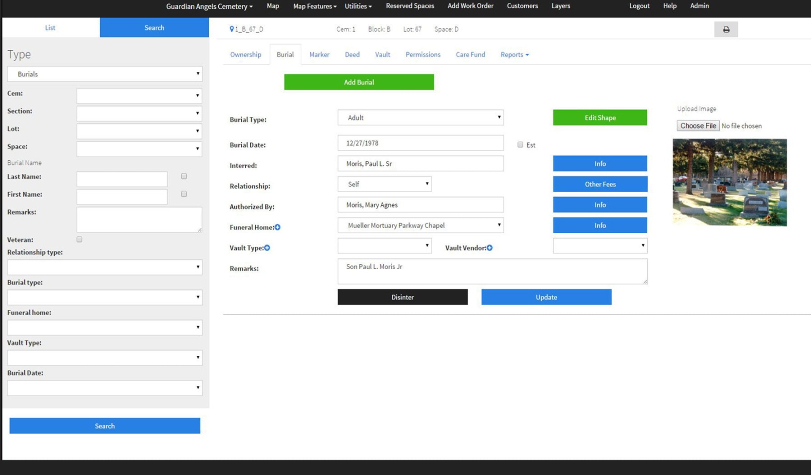 Burial Search Cemetery Management Software CIMS